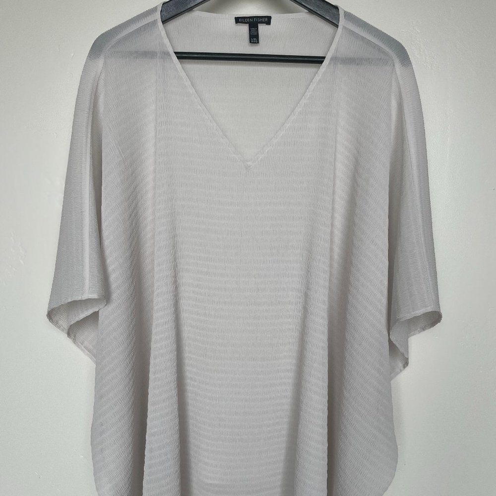 Eileen Fisher Oversized Sheer Pleated Blouse in Bone/Ivory, Size L/XL